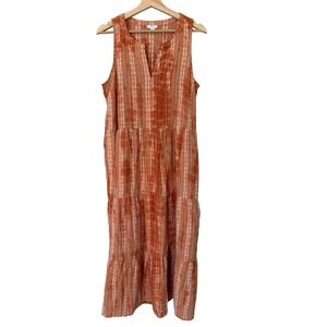 J.Jill Womens XL Orange Embroidered Tiered Cotton Maxi Dress Sleeveless